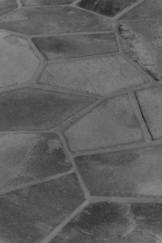 Close-up view of hexagonal stone pavement showcasing unique pattern and texture.